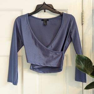 Forever 21 Blue Satin Wrap Crop Top